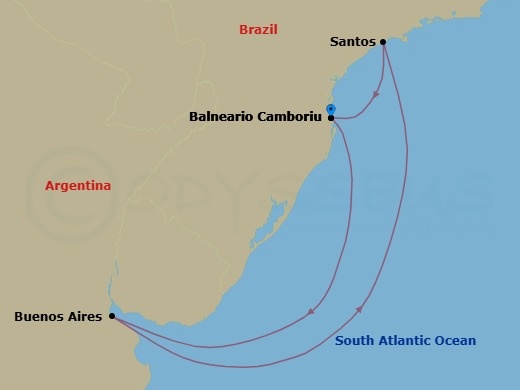 Route map: Balneario Camboriu → Buenos Aires → Santos → Balneario Camboriu