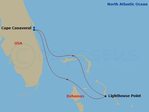Route map: Port Canaveral → Disney Lookout Cay → Port Canaveral