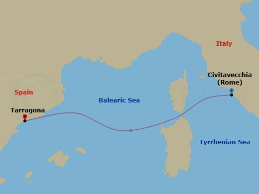 Route map: Civitavecchia (Rome) Italy → Tarragona Spain