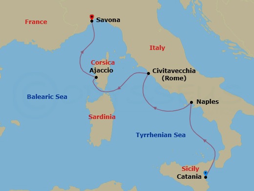 Route map: La Seyne(StTropez) → Savona → Olbia (costa Smeralda) → Valencia → La Seyne(StTropez) → Savona → Valencia → Malaga → Alicante → IBIZA