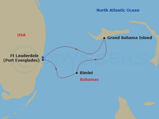 Route map: Fort Lauderdale, Florida → Grand Bahama Isl, Bahamas → Bimini, Bahamas → Fort Lauderdale, Florida
