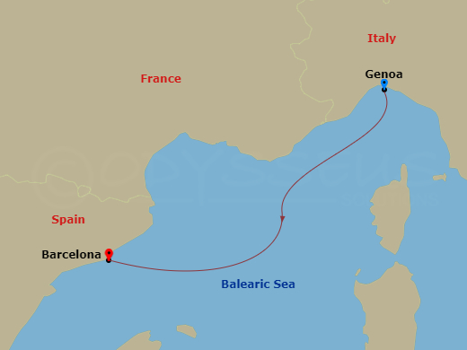 Route map: Genoa (Portofino) Italy → Barcelona Spain