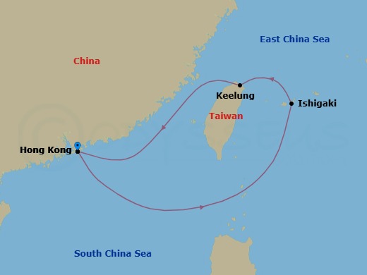 Route map: Hong Kong, China → Ishigaki, Japan → Taipei(Keelung),Taiwan,China → Hong Kong, China