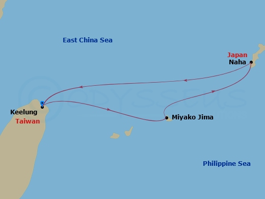 Route map: Keelung (Taipei) Taiwan (China) → Miyako Island Japan → Naha (Okinawa) Japan → Keelung (Taipei) Taiwan (China)