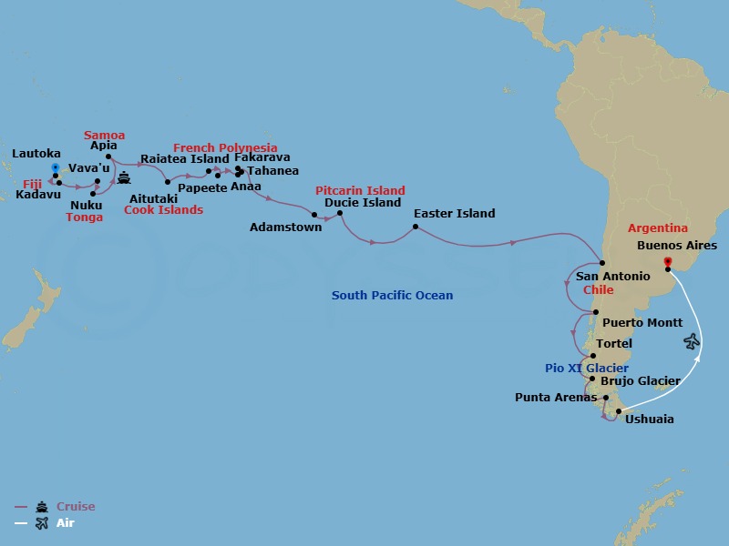 Route map: Lautoka, Fiji → Kadavu, Fiji → Vava u, Tonga → Nukupule Island, Ha'apai Group, Tonga → Apia, Upolo, Samoa → Cross International Dateline → Aitutaki, Cook Islands → Raiatea, Society Islands, French Polynesia → Maroe Bay, Huahine Iti, French Polynesia → Papeete, French Polynesia
