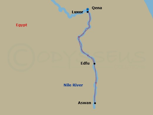 Route map: Luxor → Edfu → Aswan → Keglsugl → Luxor → Qena → Luxor