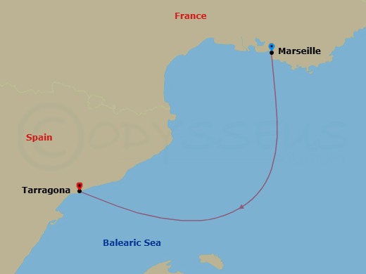 Route map: Marseille (Provence) France → Tarragona Spain