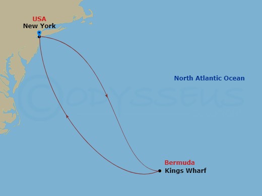Route map: Port Of New York → Kings Wharf → Port Of New York