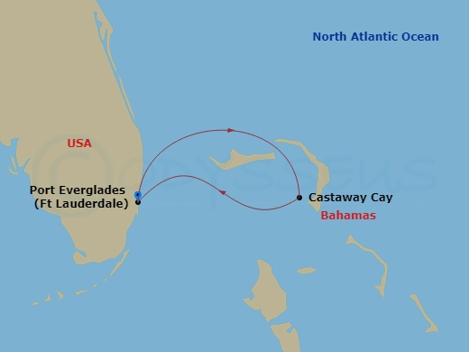 Route map: Port Everglades → Castaway Cay → Port Everglades