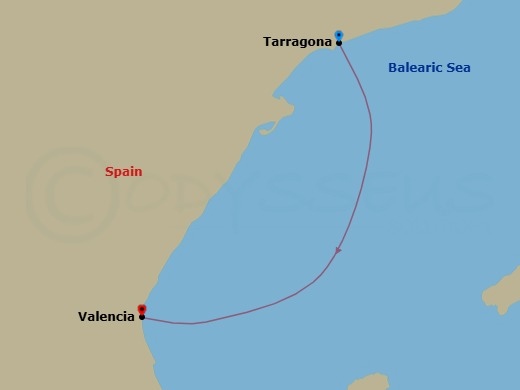 Route map: Tarragona Spain → Valencia Spain