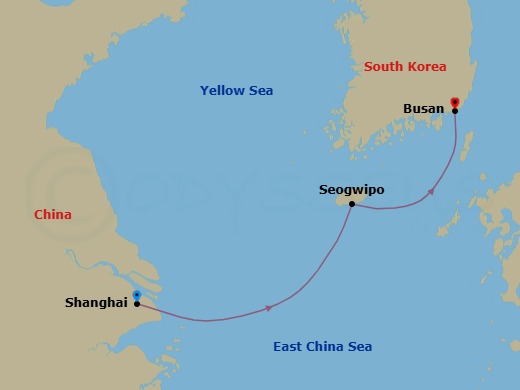 Route map: Shanghai → Seogwipo (Jeju) → BUSAN