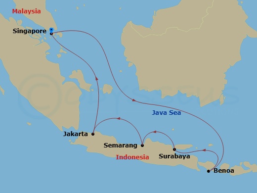Route map: Singapore → Bali/Benoa → Surabaya → Semarang → Jakarta Port_Name,Java → Singapore
