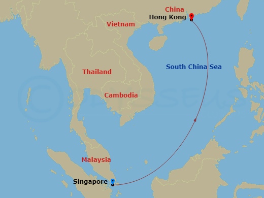 Route map: Singapore → Hong Kong, China
