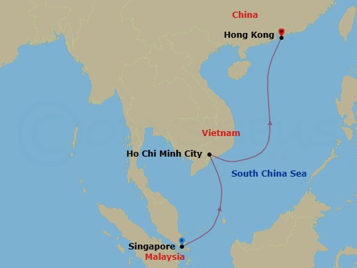 Route map: Singapore, Singapore → Ho Chi Minh Phuoc An,Vietnam → Hong Kong, China
