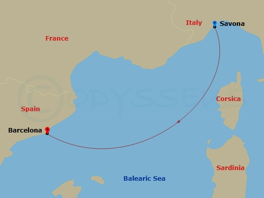 Route map: Savona → Barcelona
