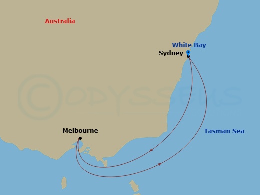Route map: Sydney (White Bay), Australia → Melbourne, Australia → Sydney (White Bay), Australia