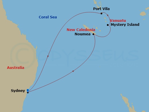Route map: Sydney (White Bay), Australia → Noumea, New Caledonia → Lifou, New Caledonia → Vila, Vanuatu → Sydney, Australia