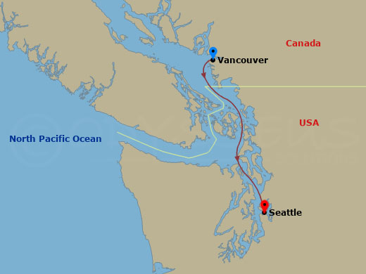 Route map: Vancouver, Canada → Seattle, Wa