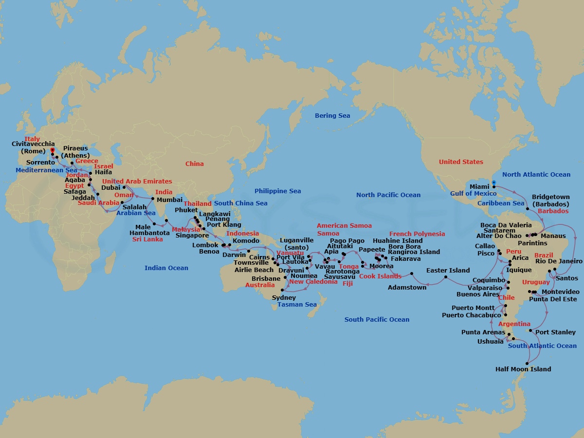 Route map: Miami → Bridgetown → Crusing The Amazon → Santarem (Amazon River) → Boca Da Valeria (Amazon River) → Manaus (Amazon River) → Parintins (Amazon River) → Alter Do Chao (Amazon River) → Crusing The Amazon → Rio De Janeiro