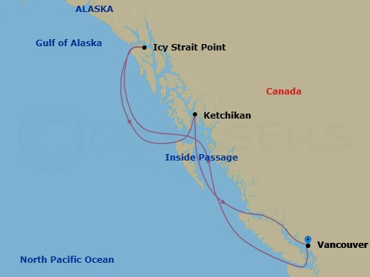 Route map: Vancouver → Icy Strait Point → Ketchikan → Vancouver